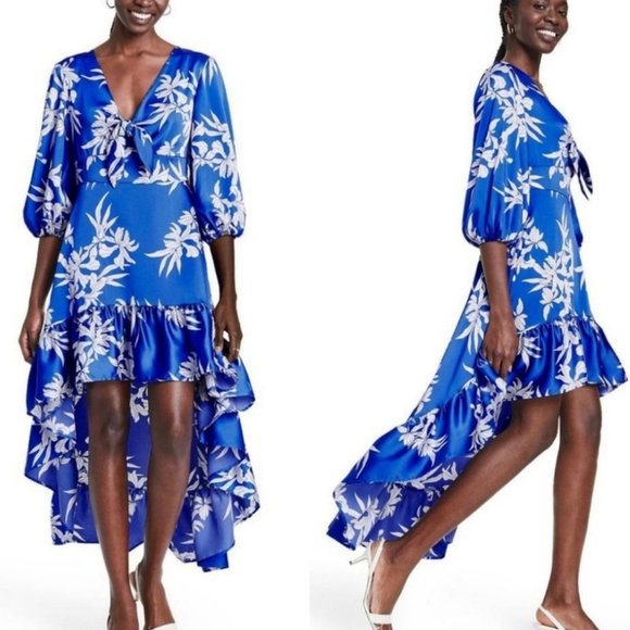 ALEXIS X Target Blue Floral Print Ruffle High Low Dress Size Small - Picture 1 of 16